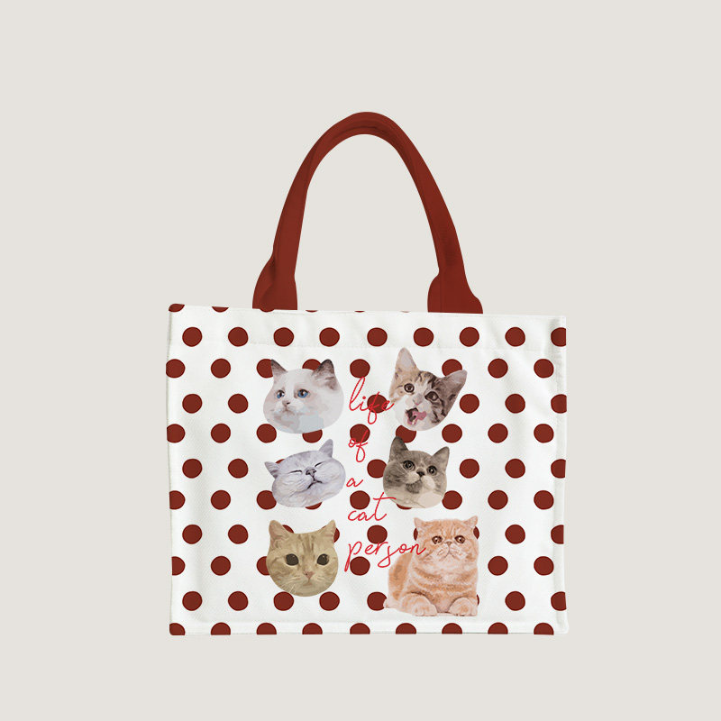 喵星人猫咪头像ins风波点小众设计帆布包包女手拎袋上班族电脑包