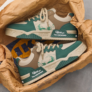 绿色系带防滑耐磨板鞋 男鞋 男潮流百搭运动休闲鞋 德训鞋 2025年新款