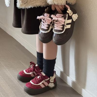 真皮儿童运动鞋女童小兔子板鞋