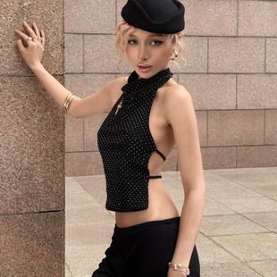 挂脖美背百搭上衣女 波点无袖 ZT255829跨境外贸女装 2025设计感时尚