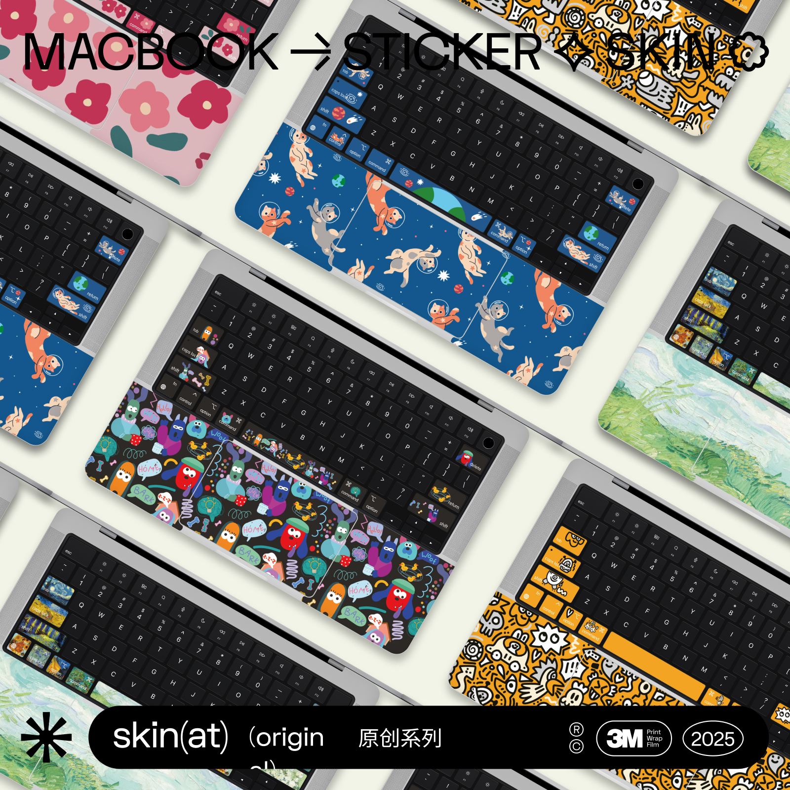 SkinAT 适用于MacBook Air 15键盘保护膜 苹果键盘局部可爱贴膜 Pro14/16键盘贴 可爱卡通键盘贴纸 3M材料