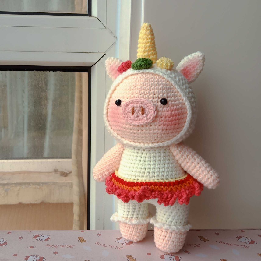 公仔玩偶猪猪独角兽diy材料包可爱编织毛线钩针礼物