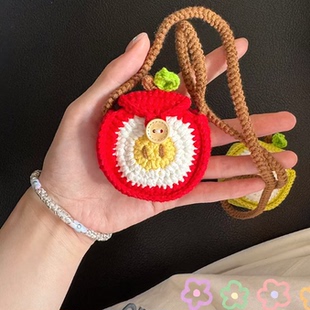 DIY苹果耳机斜挎包钩织编织材料包自制零基础新手简单可爱成品