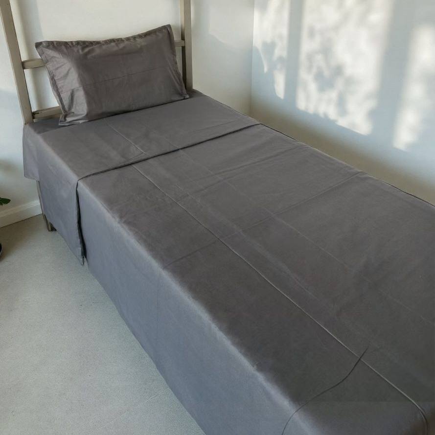 全棉斜纹 单人床单三件套学生宿舍被罩养老院被套 深灰色 褥单3件