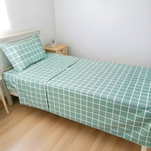 床单 学生宿舍上下铺被罩 单件 绿白格 绿格3件套 单人 全棉斜纹