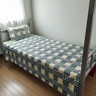 纯棉床单 绿米格被罩枕套大学寝室绿格三件套 宿舍上下铺单人床单