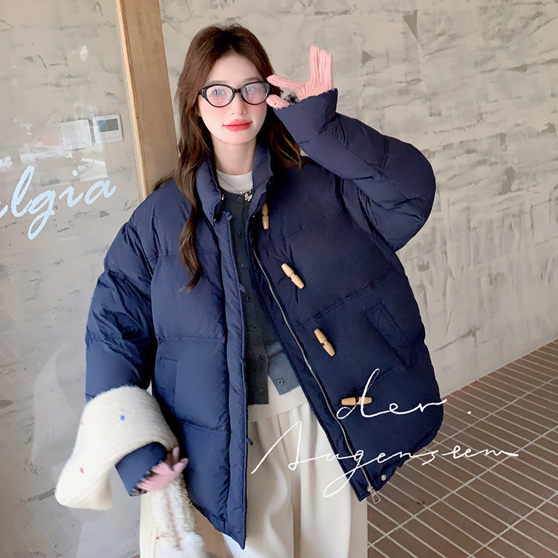 韩系学院风加厚牛角扣羽绒服女冬季新款减龄显瘦保暖90白鸭绒外套图片