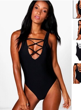 连体欧美游泳衣性感绑带纯色一体式外贸跨境bikini CQ 17032