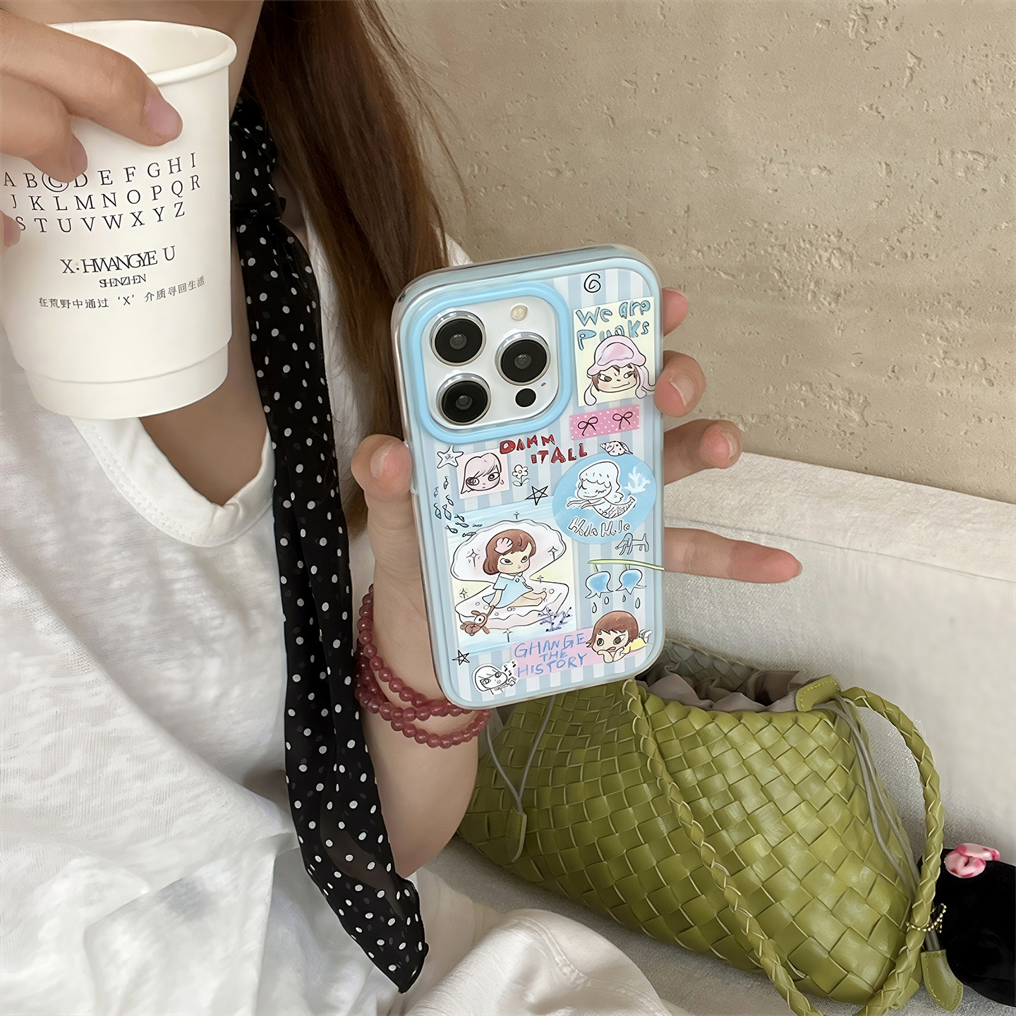ins风卡通可爱女孩插画手机壳