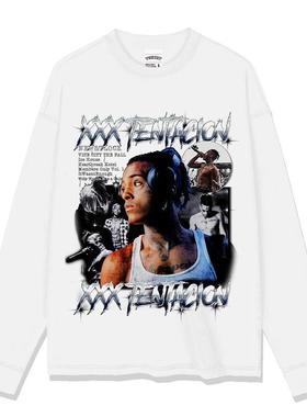 XXX Tentacion美式复古vintage嘻哈说唱印花短袖重磅纯棉圆领T恤