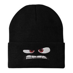 Anger嘴巴眼睛刺绣针织帽头脑特工队卡通毛线帽冬季 保暖帽