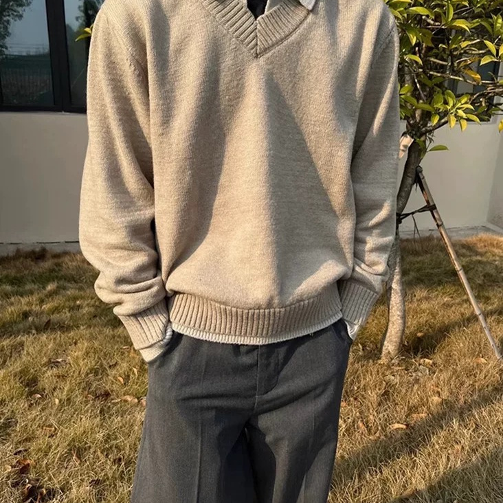 网红同款老钱风假两件毛衣