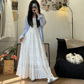 2025早秋新款 韩版 百搭肌理感显瘦A字半身裙木耳边拼接蛋糕裙长裙