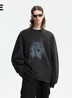 【明星同款】ORGANIC EMOTION重磅圆领卫衣美式雾霾蓝廓形上衣 OE