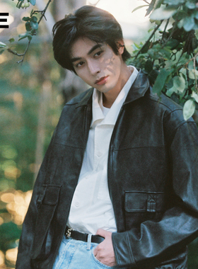 【宋威龙同款】ORGANIC EMOTION短款皮衣垫肩boxy宽松夹克外套OE