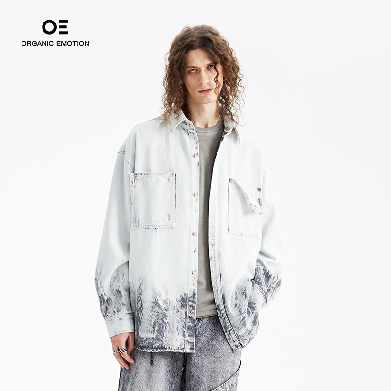 手工水洗扎染牛仔长袖衬衫