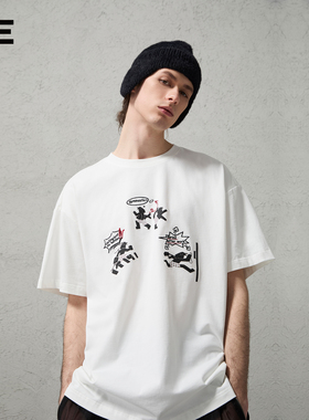 【明星同款】ORGANIC EMOTION紧密棉双纱刺绣印花情侣款短袖T恤OE