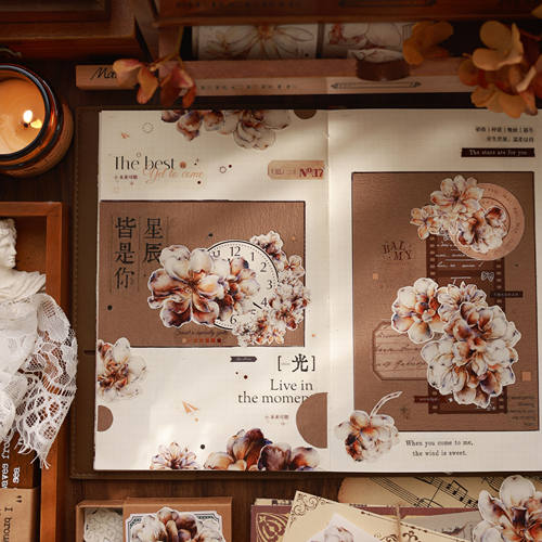 手帐胶带小白家轻复古艺术感大花