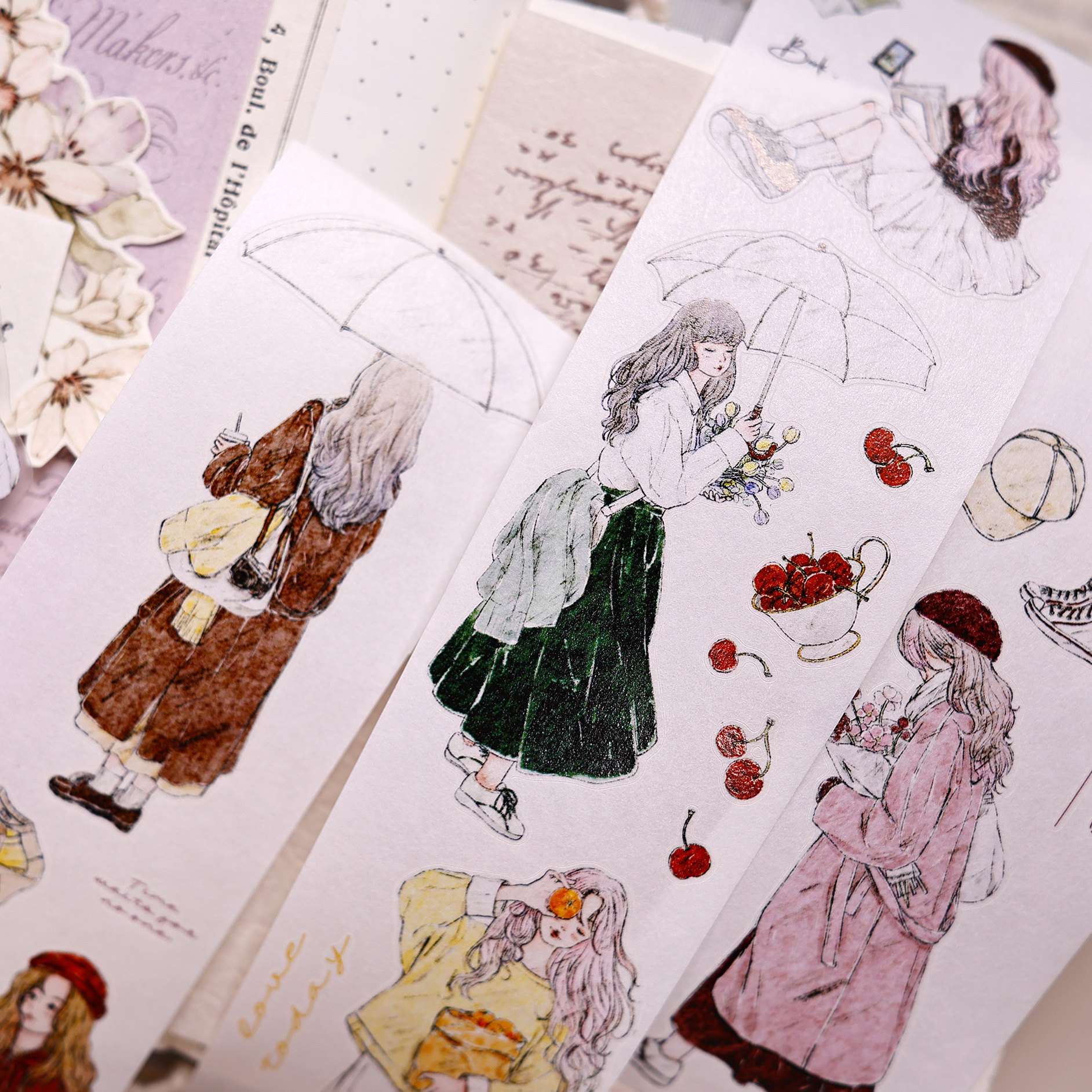 小白家文创盐铺新品花间少女轻复古盐系人物和纸PET切模手帐胶带