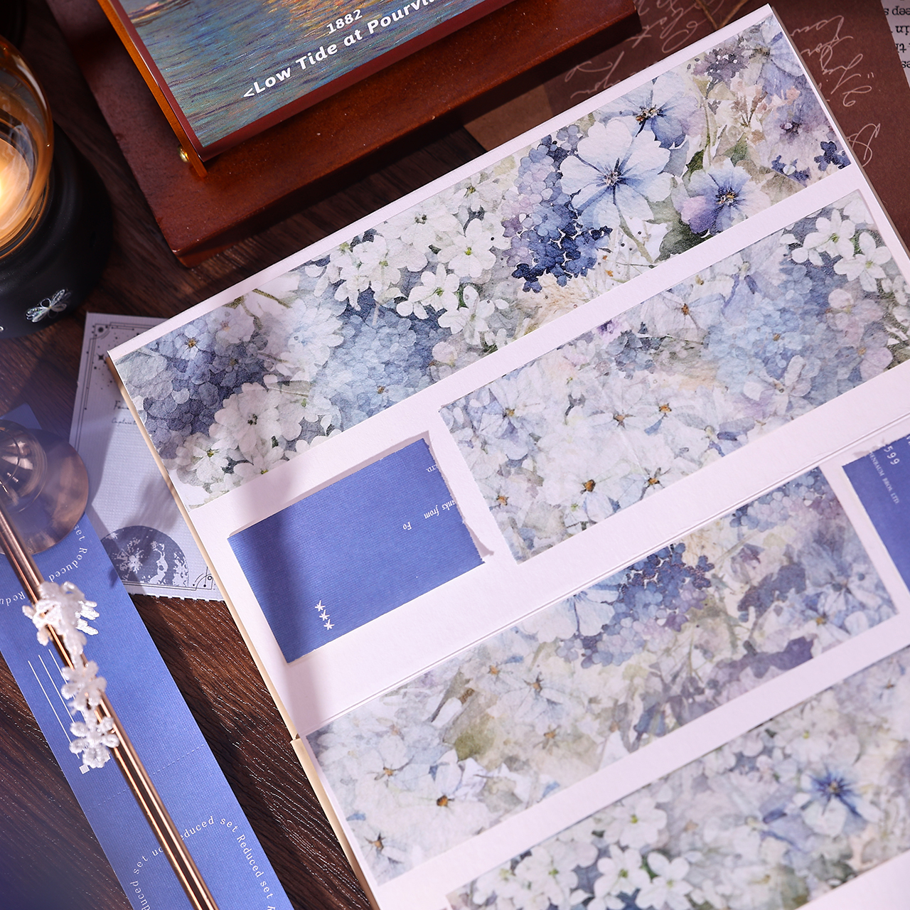 小白家文创【云笺】轻复古浅蓝清新和纸特油打底手帐贴本纸胶带