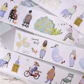 小白家文创盐铺明媚 一天轻复古盐系人物和纸PET模切手帐胶带