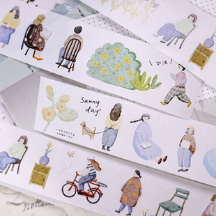 小白家文创盐铺明媚的一天轻复古盐系人物和纸PET模切手帐胶带