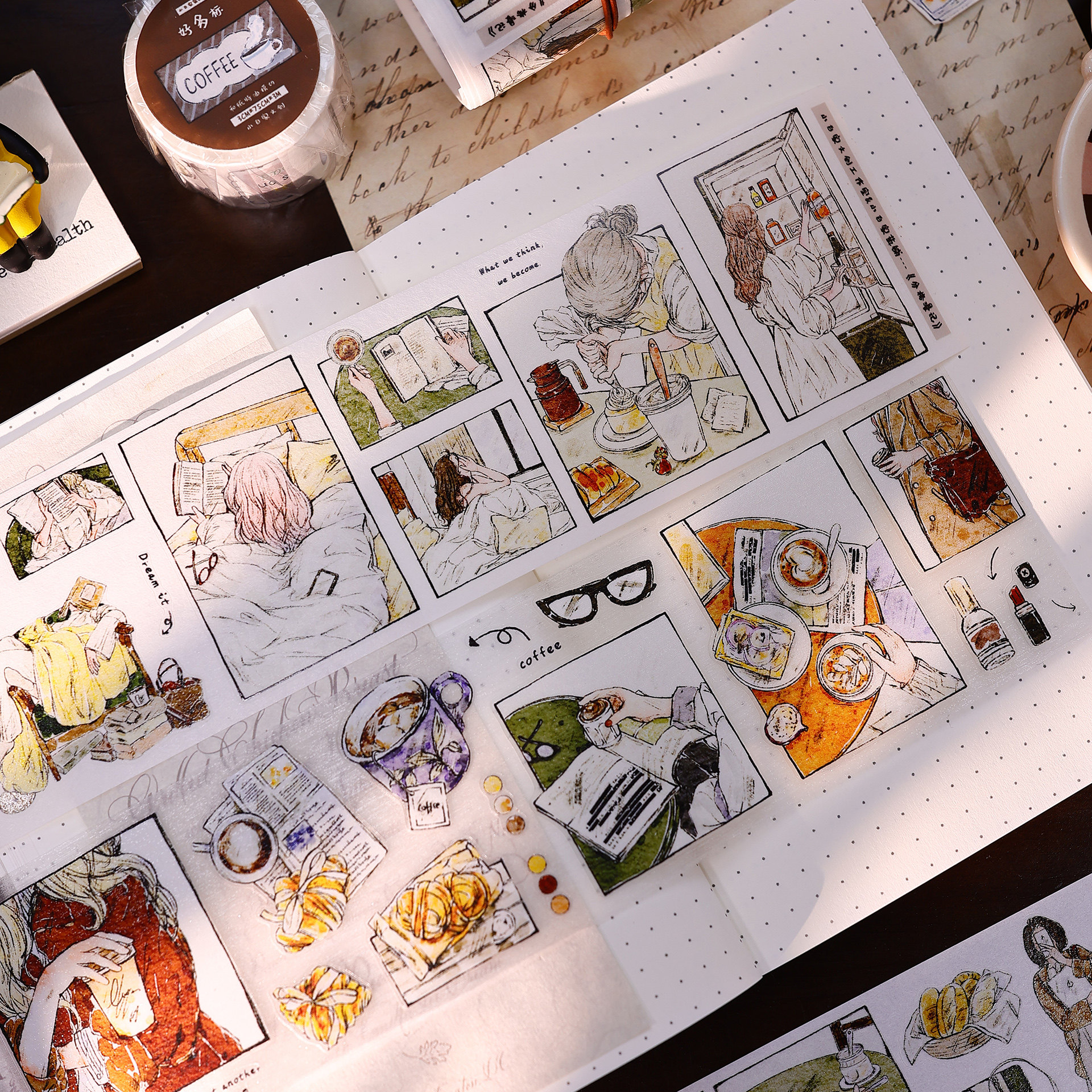 小白家文创盐铺新品分格漫记漫画风日常生活和纸PET模切手帐胶带