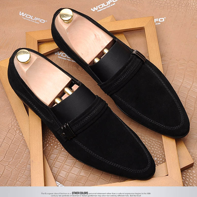 春秋潮流休闲男鞋磨砂皮潮鞋一脚蹬懒人鞋反绒皮单鞋英伦尖头皮鞋