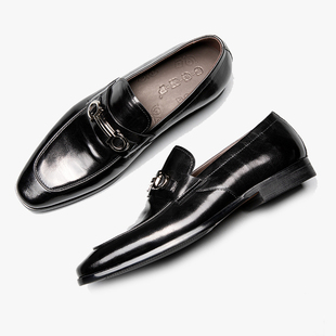 村哥牛皮新款男士乐福鞋真皮英伦风一脚蹬男鞋商务休闲皮鞋潮单鞋