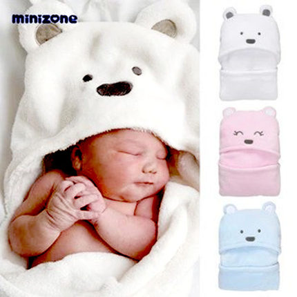 minizone宝宝小毛毯新生儿珊瑚绒抱被抱毯宝宝秋冬款包巾带帽