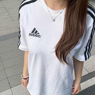 阿迪达斯adidas男女装夏季宽松休闲短袖纯棉半袖黑白色T恤 KU3922