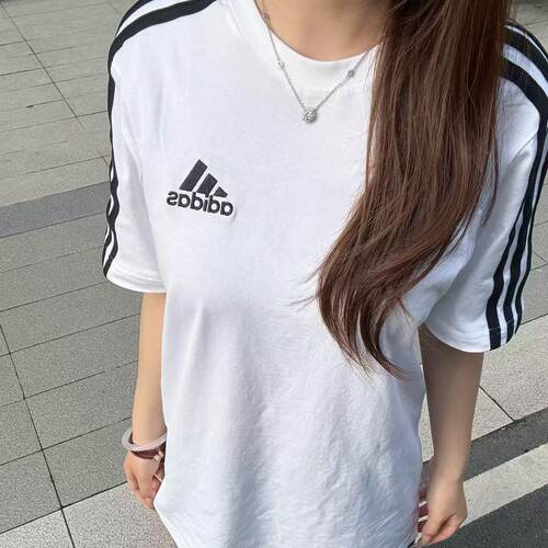 阿迪达斯adidas男女装夏季宽松休闲短袖纯棉半袖黑白色T恤 KU3922