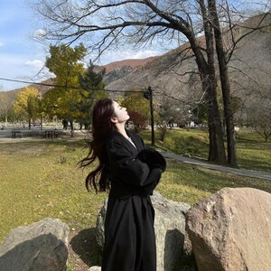 黑色羊绒大衣女中长款2024秋冬新款狐狸毛宽松气质羊毛双面呢外套