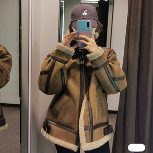羊羔毛外套女韩版2026冬季新款宽松短款加厚机车皮衣皮毛一体大衣