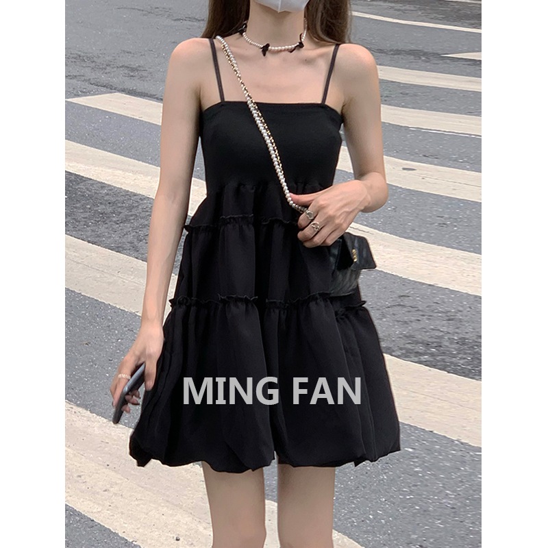 2025年夏季新款女装甜辣漏肩蓬蓬抹胸式吊带连衣裙高腰显瘦蛋糕裙