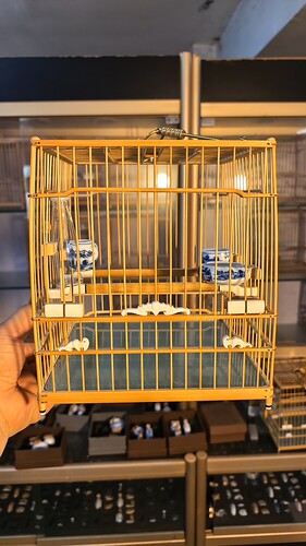 南京绣眼鸟笼鸟具 扎金线牛骨蝙蝠门花亮笼全配如图