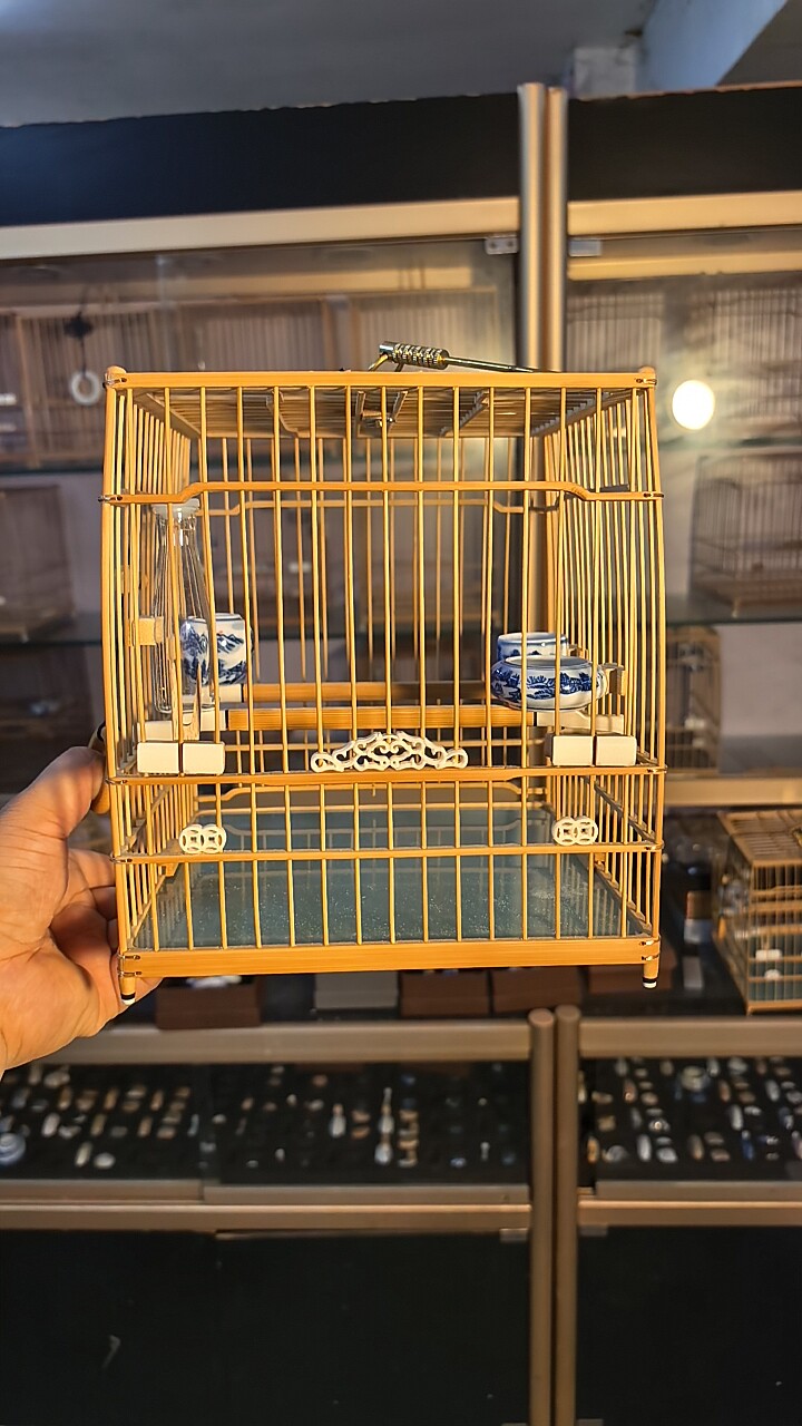 南京绣眼鸟笼鸟具  扎金线牛骨云团门花亮笼全配如图
