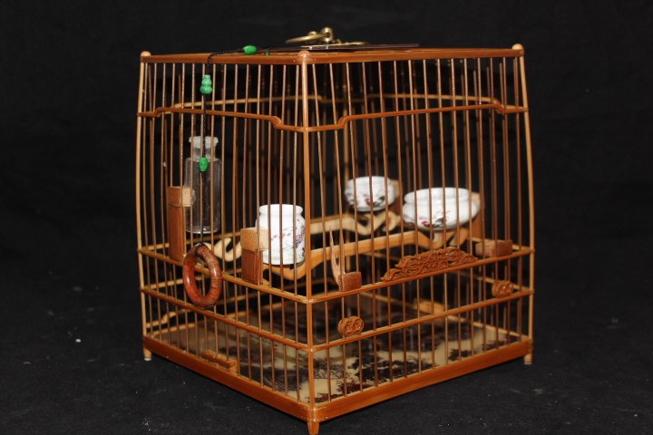 竹制 精工箭竹绣眼鸟笼临华款【香草门花】绣眼扎线亮顶笼全配