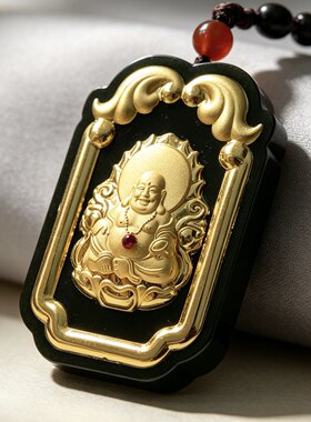 天然和田玉弥勒佛公吊坠男女款金镶玉观音玉石挂件保平安菩萨玉坠