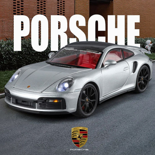 1:24正版授权保时捷911gt3合金敞篷超跑模型男孩声光玩具车摆件礼