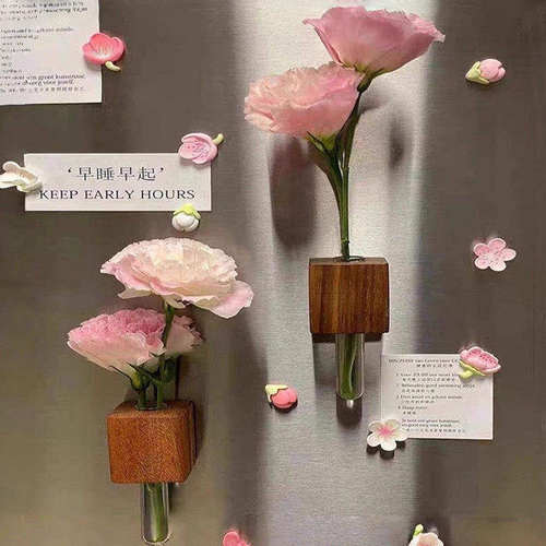 实木插花器冰箱贴磁贴培植物花瓶