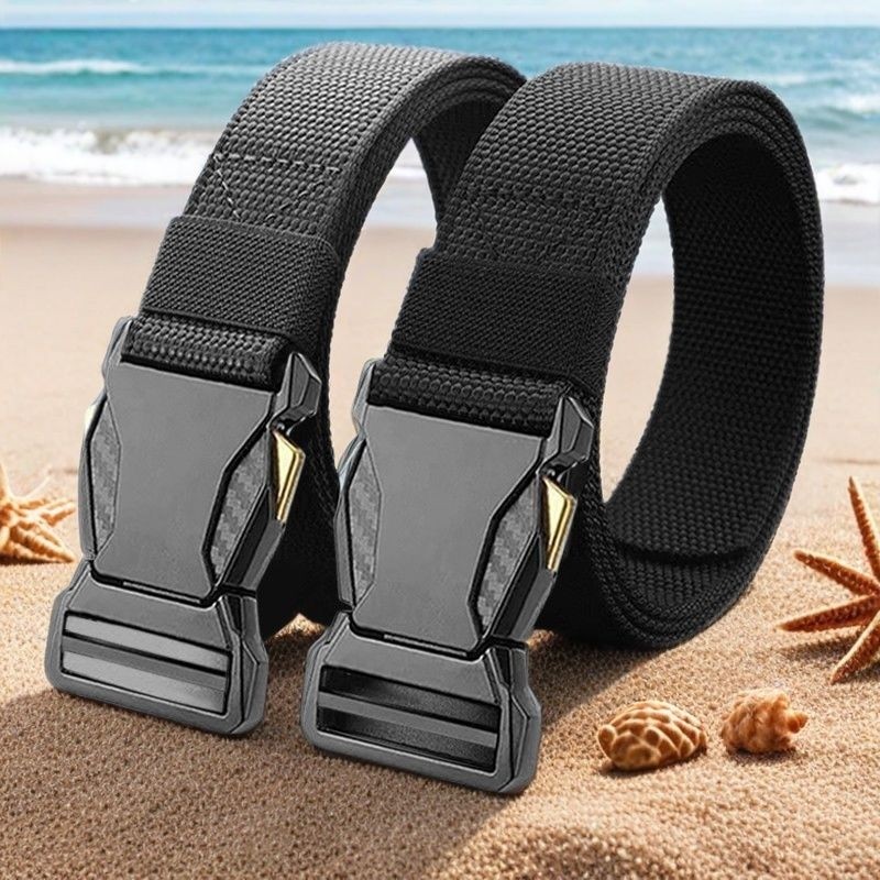 对插扣弹力皮带男自动扣时尚百搭潮流男士腰带户外尼龙帆布裤腰带