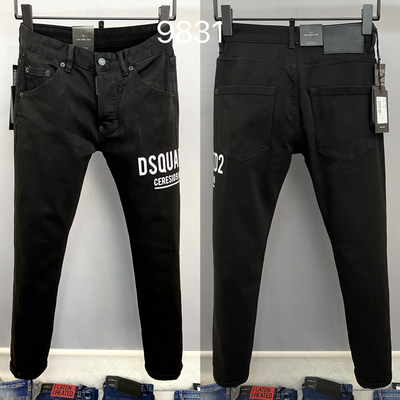 9831纯色黑潮酷男装牛仔裤d2欧风水洗磨破补丁时尚小脚裤牛仔长裤