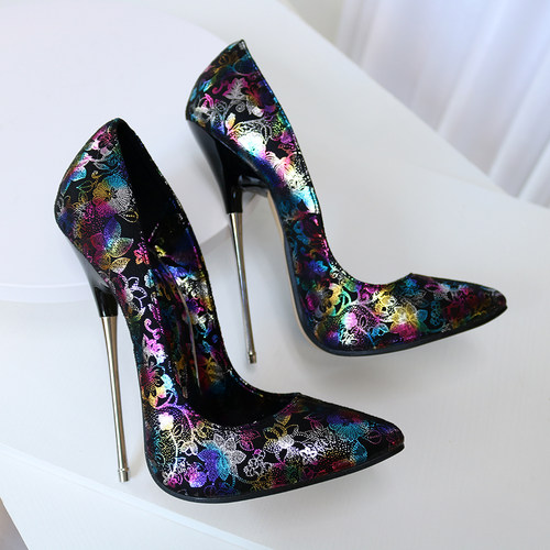 鎏金花朵宫廷风情趣大码高跟鞋