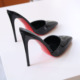 细高跟尖头拖鞋 性感夜店反串包头13CM 红底黑色漆皮细跟定制大小码