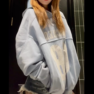 0123start 美式复古水洗做旧套头连帽卫衣女宽松慵懒风情侣装外套