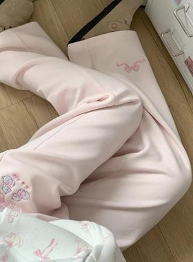 原创甜妹可爱少女感直筒裤子女秋冬垂感加绒运动卫裤百搭软妹长裤