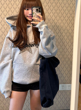 Archivum美式复古星星豹纹连帽卫衣2025秋冬加绒oversize宽松外套