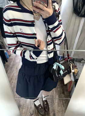 复古学院风百搭半身裙女夏法式松紧高腰防走光a字伞裙藏蓝色裙子