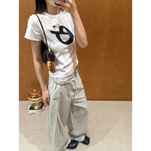 RUNWAY TICKET美式松弛感复古慵懒条纹休闲裤女夏季薄款阔腿长裤